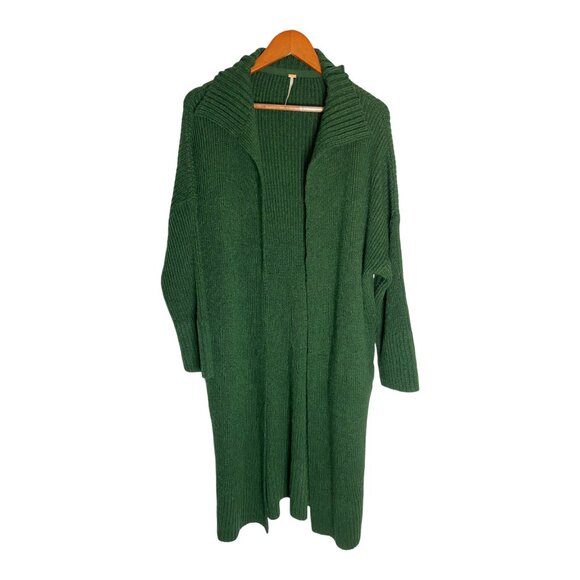 Free People Finely Maxi Green Cardi Wool Blend Cardigan-sz Small - Picture 4 of 10